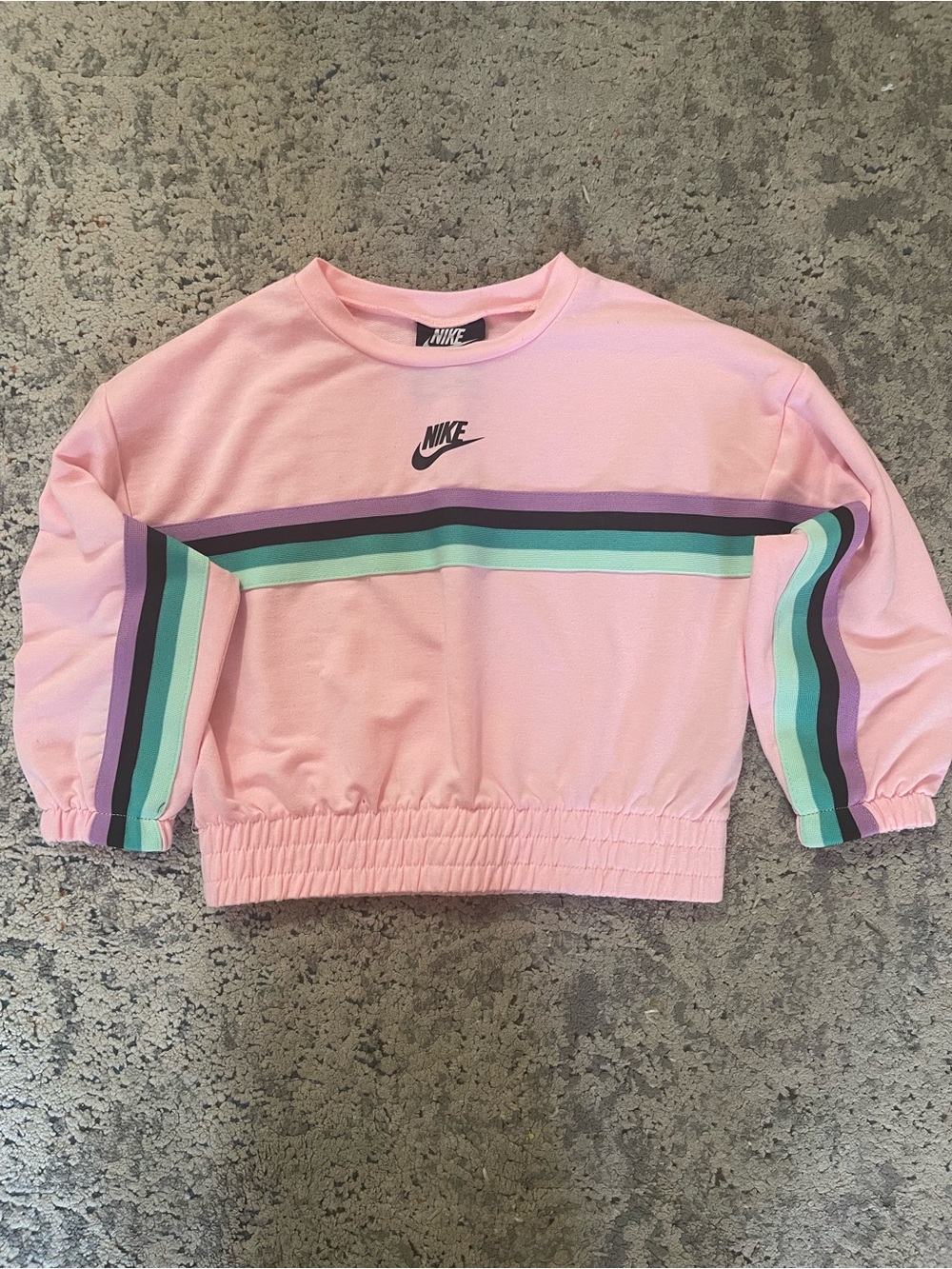 Nike Pink Crop Sweatshirt with Mint and Purple Stripes